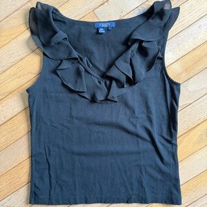 Chaps Black Sleeveless Ruffle Blouse